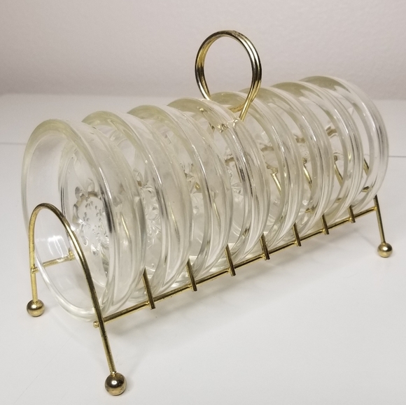 MCM Sovereign House 8 Fleur De Lis‎ Coaster Serving Set With Gold Wire Ra… - Picture 11 of 11